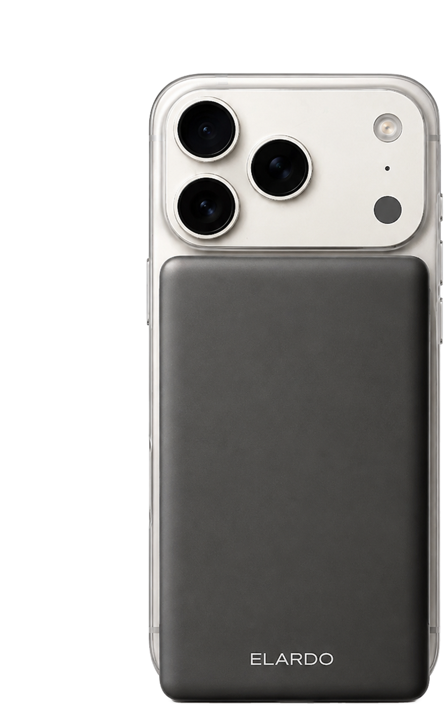 Graphite ELARDO Slim Powerbank 5000 on the back of a phone